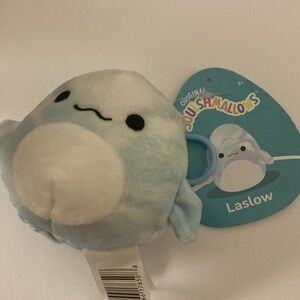 NWT Squishmallow Clip 3.5” Laslow Beluga Whale Tie Dye Blue Swirl Plush